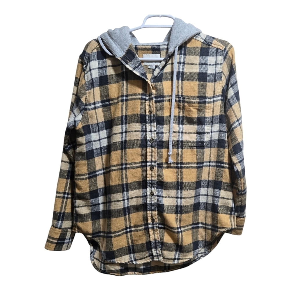 American Eagle Outfitters Yellow and Gray Plaid Button Down Shirt